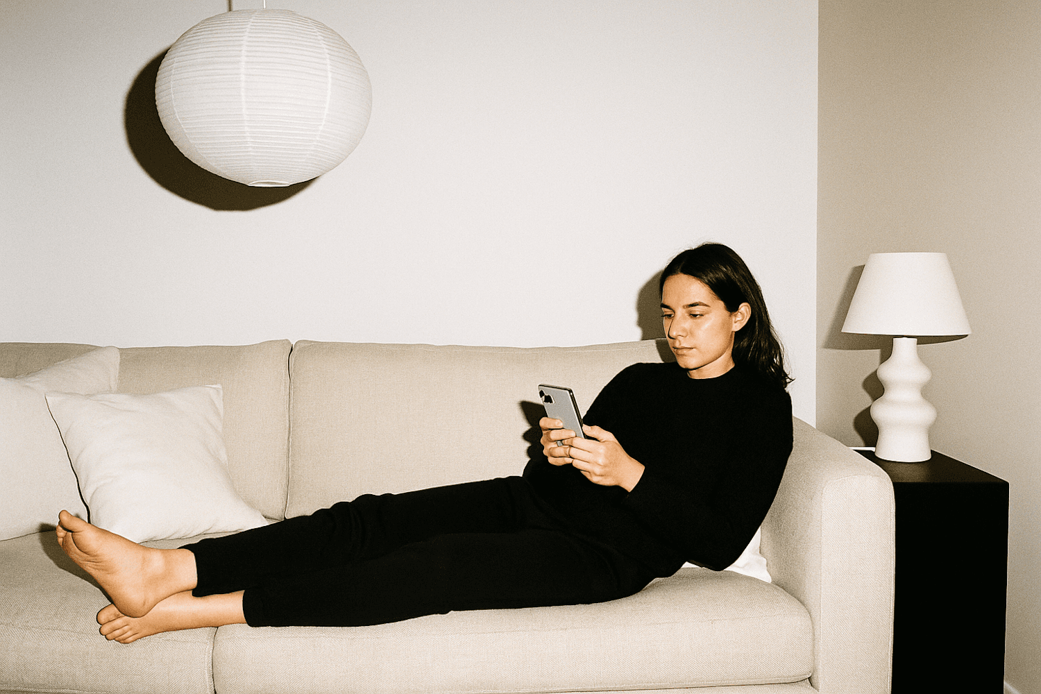 Someone relaxing with their phone before bed
